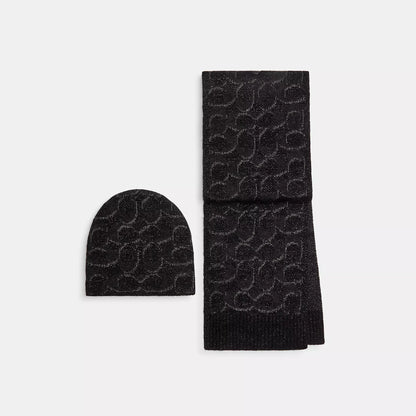 Coach Outlet Signature Metallic Beanie And Muffler Gift Set