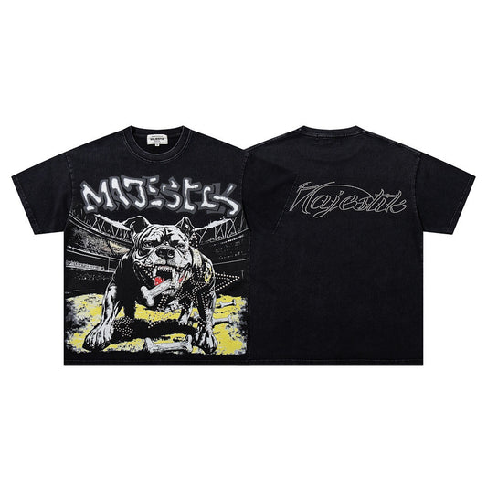 MAJESTIK Bulldog Graphic Vintage T-Shirt