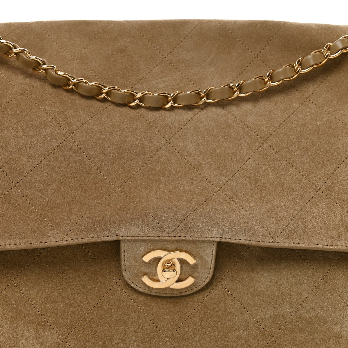 Suede Calfskin Souplissimo Maxi Flap Dark Beige