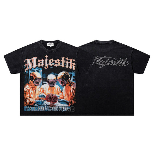 MAJESTIK Brain Culture Graphic Vintage T-Shirt