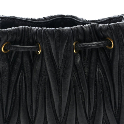 Nappa Matelasse Mini Drawstring Bucket Bag Black