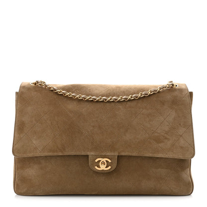 Suede Calfskin Souplissimo Maxi Flap Dark Beige