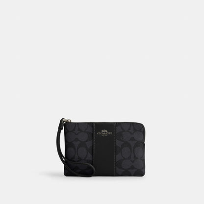 Coach Outlet Corner Zip Wristlet In Signature Canvas With Stripe