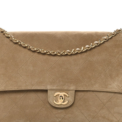 Suede Calfskin Souplissimo Maxi Flap Dark Beige