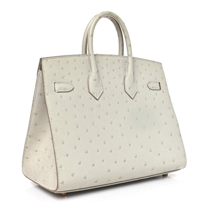 Ostrich Birkin Sellier 25 Gris Perle