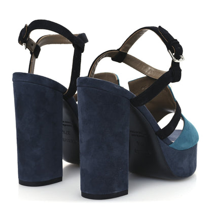 Suede Goatskin Calas Sandals 37.5 Vert Oxford Bleu Celeste Black