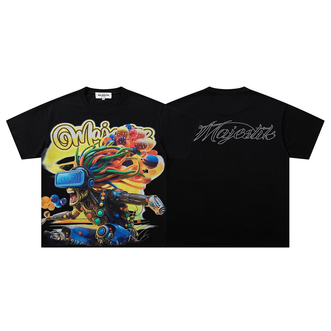 MAJESTIK Cyber Graphic Futuristic T-Shirt