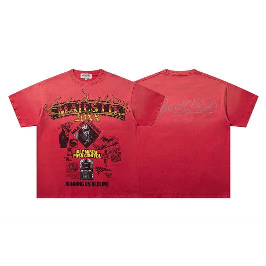 MAJESTIK Redline Graphic Studded T-Shirt