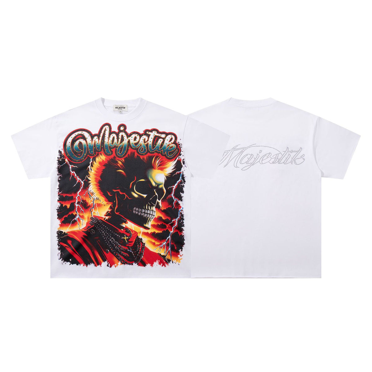 MAJESTIK Skull Lightning Graphic T Shirt