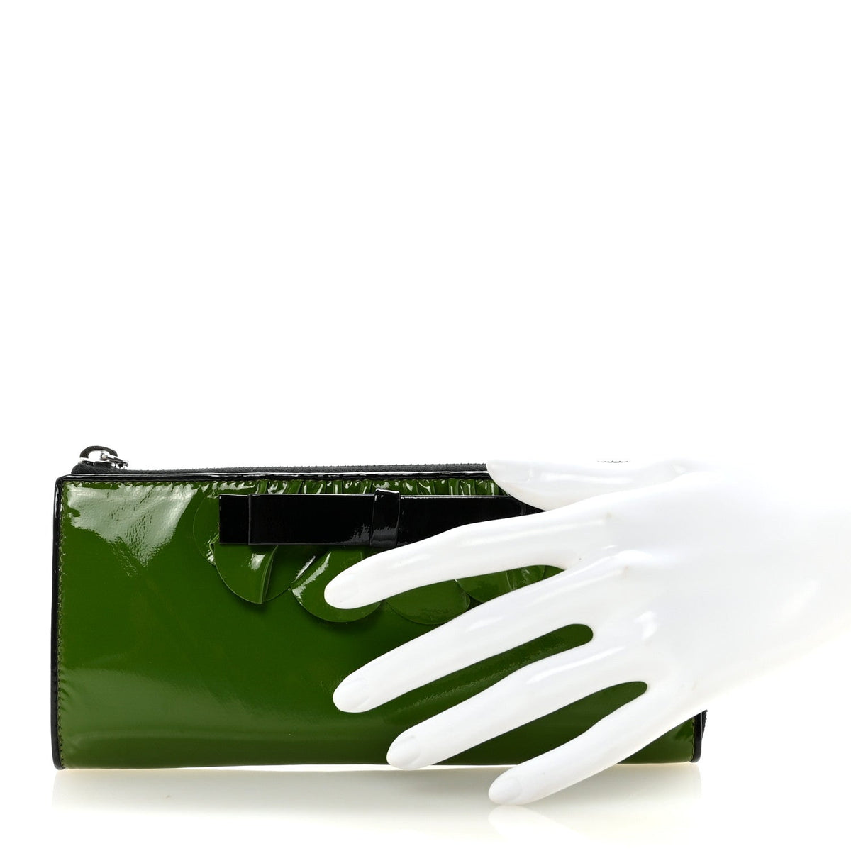 Patent Bow Flap Wallet Green Black