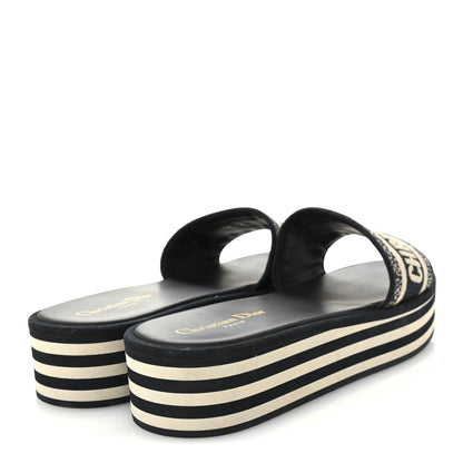 Canvas Embroidered D-Way Platform Sandals 39.5 Deep Blue