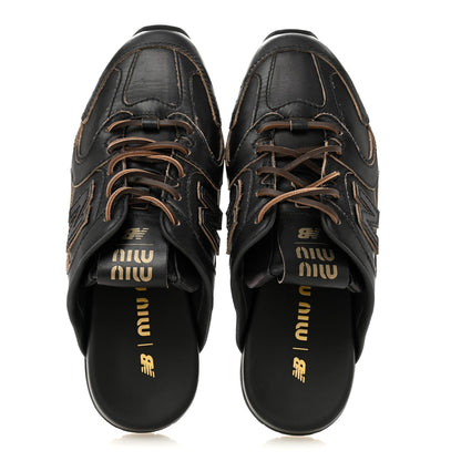 X NEW BALANCE Bleached Calfskin 530 SL Slip-On Sneakers Mules 36.5 Black
