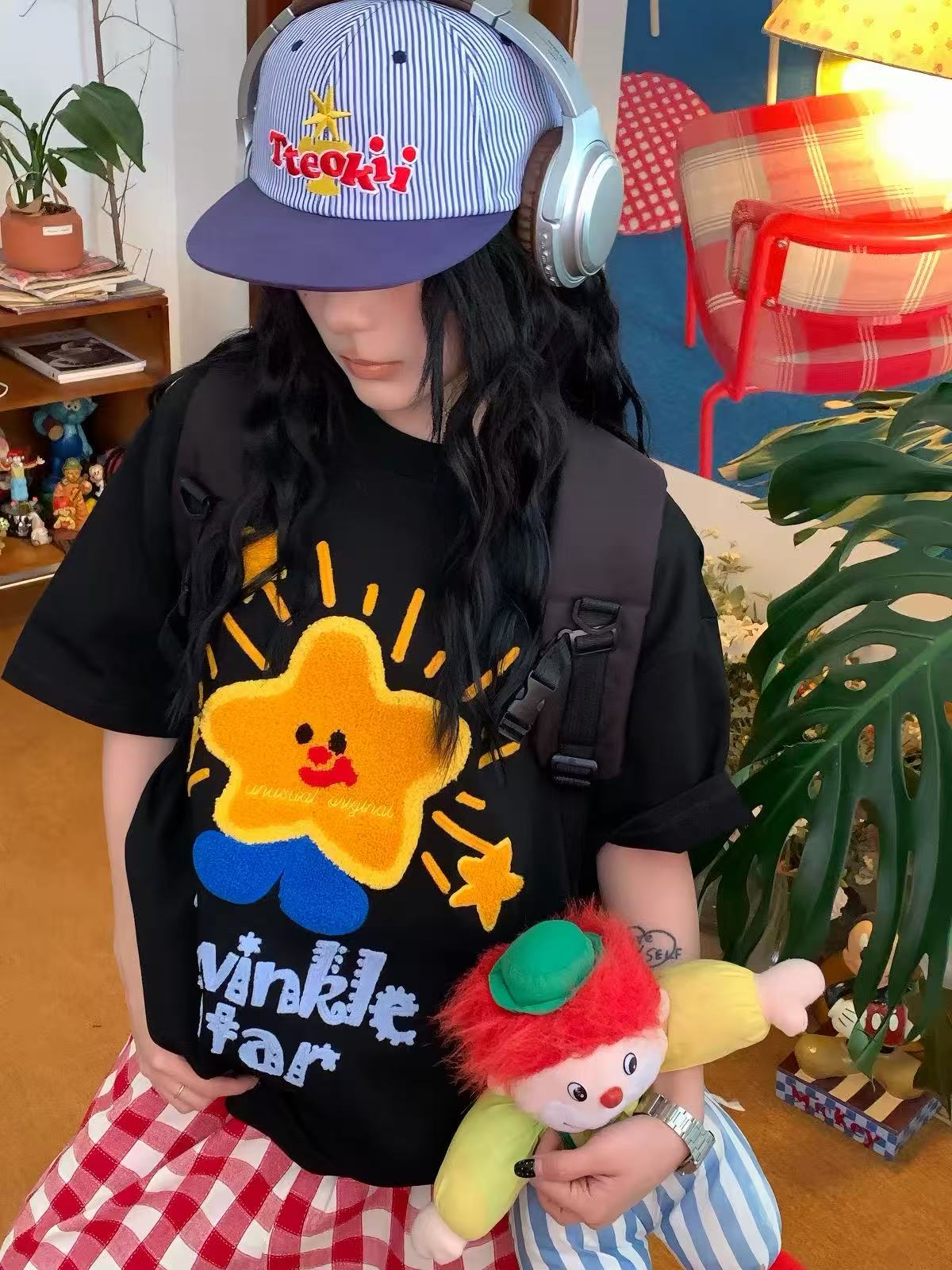 Twinkle Star Embroidered Oversized Cotton T-Shirt