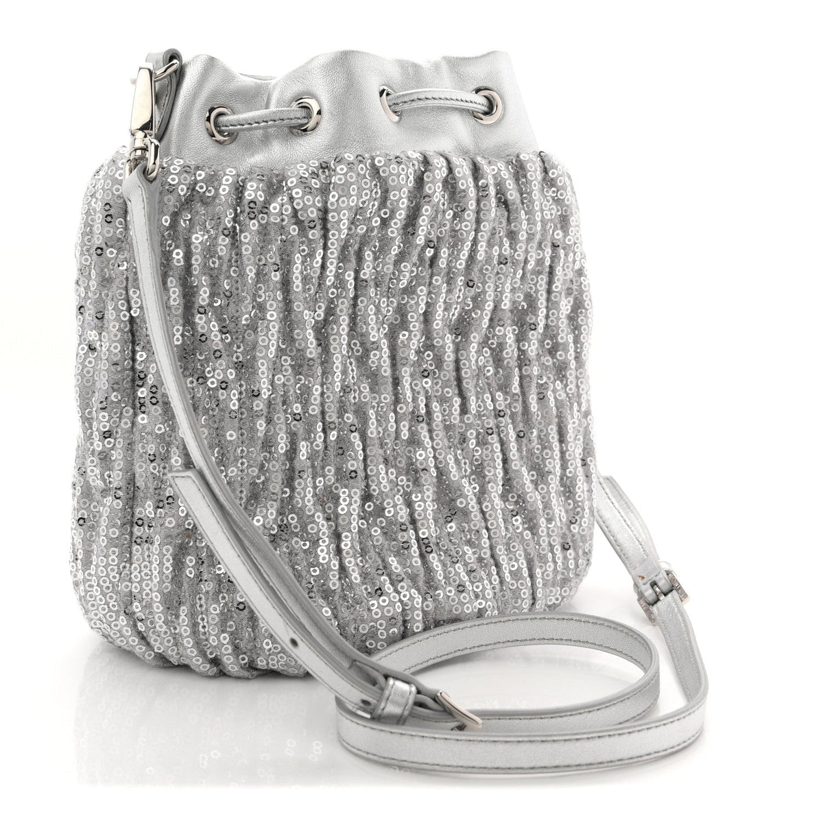 Paillettes Mate Bucket Bag Argento