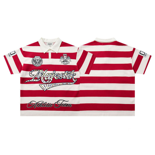 MAJESTIK Red Striped Logo Polo Shirt
