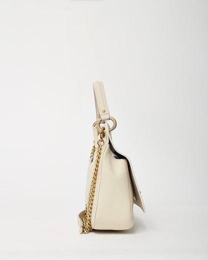 Chanel White Caviar Leather Large Top Handle Flap Bag with Removable Strap
