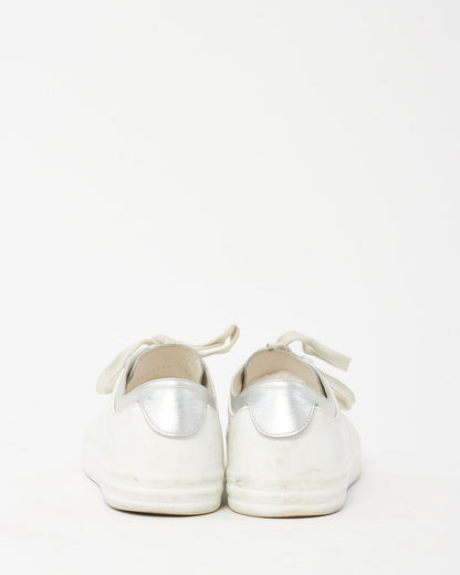 Chanel White Leather and Silver CC Logo Low-Top Sneakers - 36