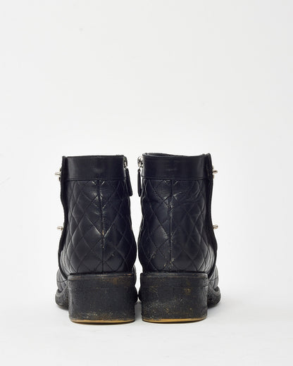 Chanel Black Quilted Leather CC Logo Short Zip Boots - 38