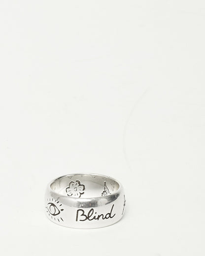 Gucci Sterling Silver "Blind For Love" Ring -  Size 17 / US 8