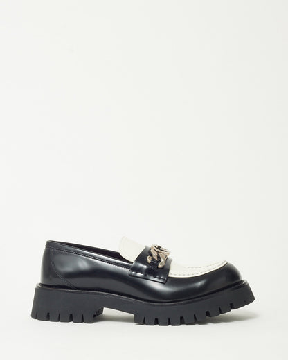 Gucci Black and White Leather SHW Interlocking GG Loafers - 41