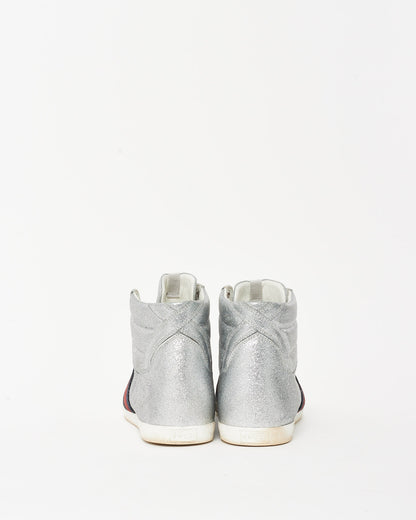 Gucci Silver Glitter Web High-Top Sneakers - 7.5 MEN
