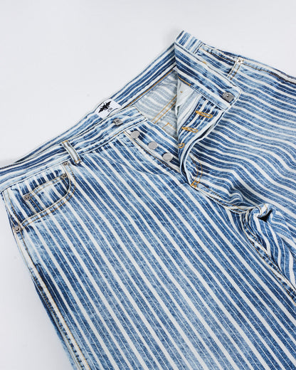 Dior Blue Denim and White Stripe Straight Leg Jeans - US 6