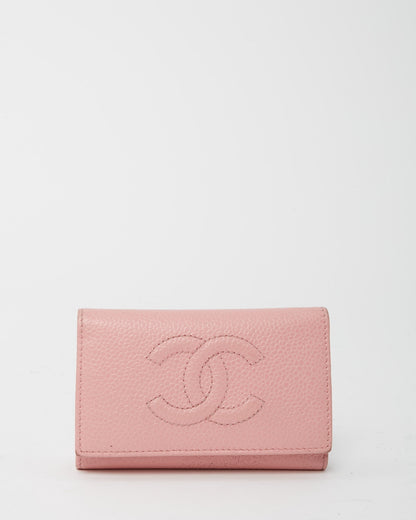 Chanel Pink Caviar Leather Timeless Interlocking CC Logo 6 Key Holder