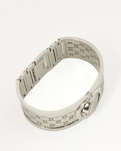 Gucci Silver Stainless Steel GG Monogram 33mm Diamond Twirl 112 Watch