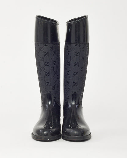 Gucci Black PVC Rubber GG Monogram Rain Boots - 36