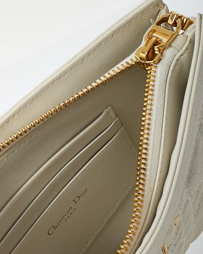 Dior White Calfskin Cannage Leather Caro Zipped Every Dior Pouch With Chain GHW