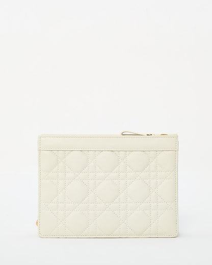 Dior White Calfskin Cannage Leather Caro Zipped Every Dior Pouch With Chain GHW