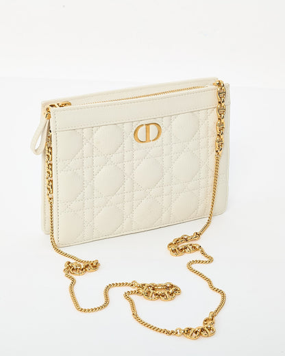 Dior White Calfskin Cannage Leather Caro Zipped Every Dior Pouch With Chain GHW