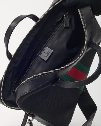 Gucci Black Techno Canvas Web Top Handle Briefcase with Strap