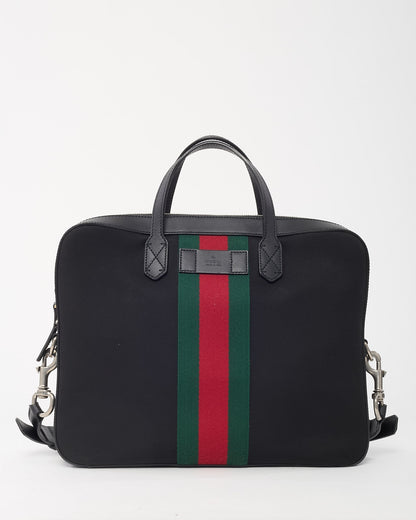 Gucci Black Techno Canvas Web Top Handle Briefcase with Strap