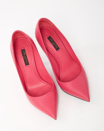 Louis Vuitton Coral Dark Pink Epi Leather Pointed Toe Pumps - 36