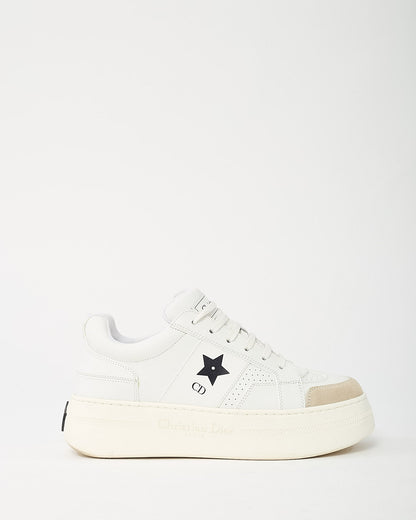 Dior White Calfskin Leather and Beige Suede Dior Star Sneakers - 38