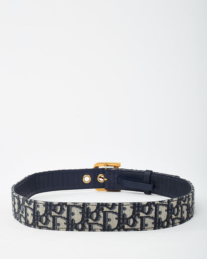 Dior Navy and White Monogram Oblique Jacquard Canvas Gold D DiorQuake Belt - 85