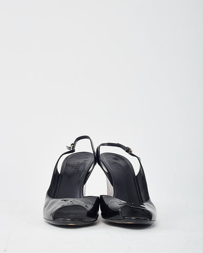 Gucci Vintage Black Patent Leather and GG Logo Tortoise Wedges - 40.5