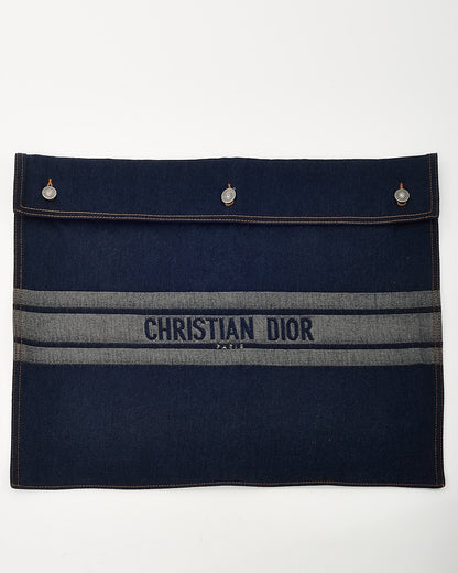 Dior Blue Denim Christian Dior Embroidered Logo Pouch