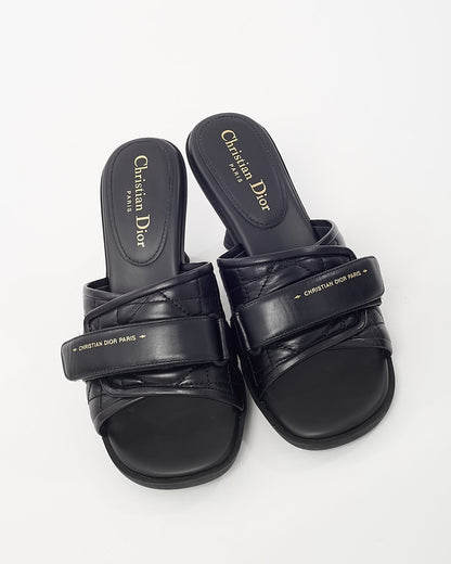 Dior Black Cannage Leather Logo DiorEvolution Heeled Mule Sandals - 38.5