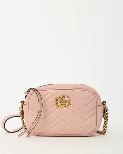 Gucci Pink Chevron Leather Mini Marmont Camera Bag GHW