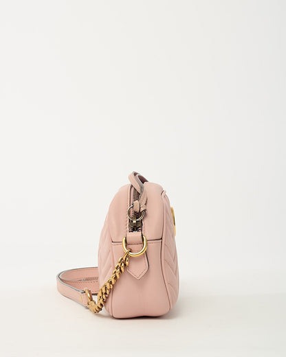 Gucci Pink Chevron Leather Mini Marmont Camera Bag GHW