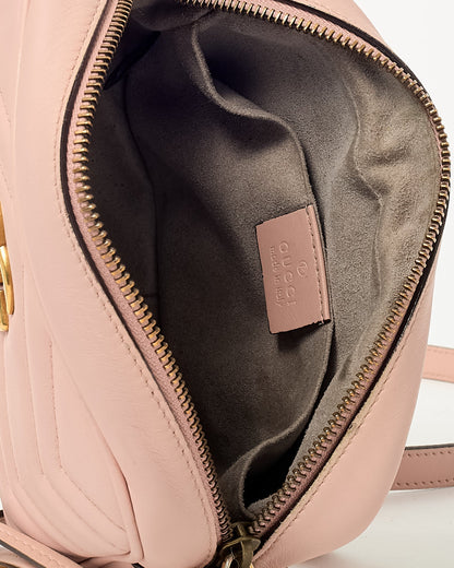 Gucci Pink Chevron Leather Mini Marmont Camera Bag GHW