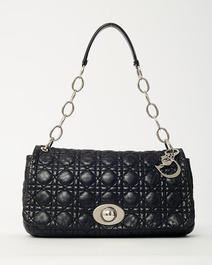 Dior Black Cannage Leather Medium Rendezvous Chain Shoulder Bag