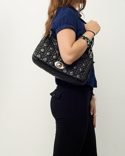 Dior Black Cannage Leather Medium Rendezvous Chain Shoulder Bag
