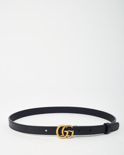 Gucci Black Leather GHW Thin GG Marmont Belt - 80/32