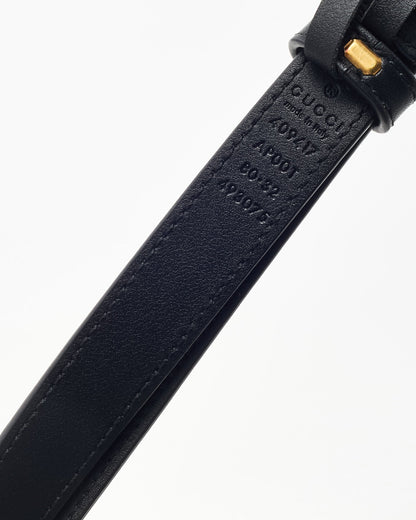 Gucci Black Leather GHW Thin GG Marmont Belt - 80/32