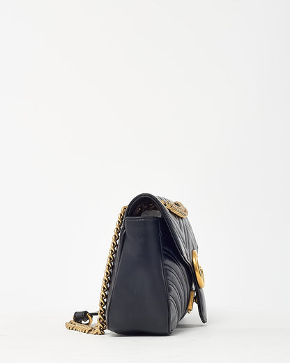 Gucci Black Leather Matelassé Small GG Marmont Shoulder Bag