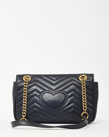 Gucci Black Leather Matelassé Small GG Marmont Shoulder Bag