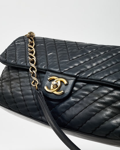 Chanel Black Surpique Chevron Leather Paris-Byzance Large Flap Bag GHW